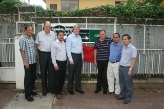 Touch Chiva (LAC), Denzil Sprague (CRI), Kimleng Ouk (LAC), Frank Meredith (CRI), Bill Jackson (CRI), Run Saray (LAC) and Op Vibol (LAC) at the opening of CRI's new Cambodian office.