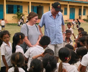 Margaret Harrison, Denzil Sprague and the students at Pichey Rangsey school